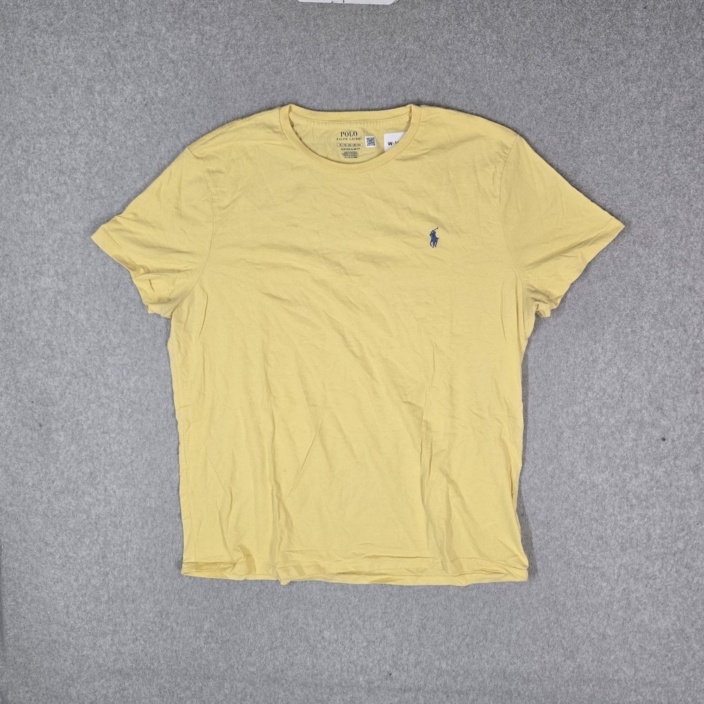 Polo Ralph‎ Lauren Men Shirt XL Yellow Logo Embroidered Custom Slim Fit Tee READ